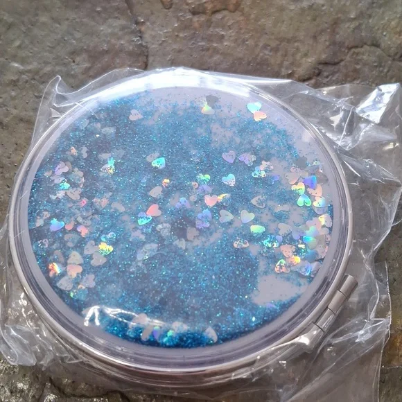 Turqouise Glitter & Hearts Compact Mirror - Picture 3 of 3